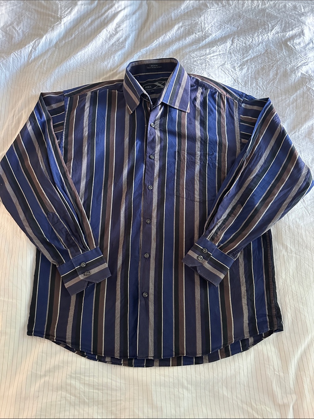 MBX - Men's Striped Button-Up Shirt - Blue and Brown - L
